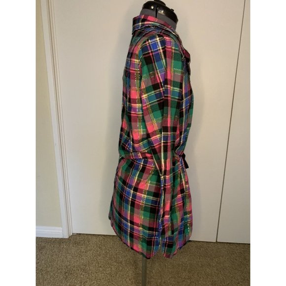 Victoria Secret Flannel Short Dress/ Robe Pink Grn Plaid Drawstring Waist XS - Picture 2 of 11